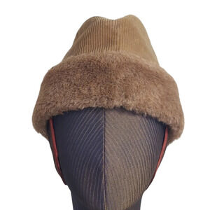 Churchill Ltd Vintage Brown Corduroy Fur Envoy Cap with convertible ear flaps
